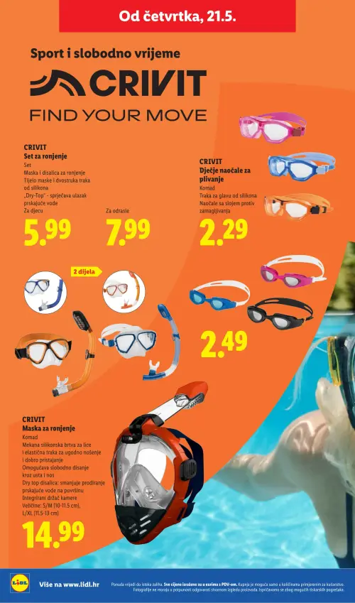 Lidl katalog — stranica 26: CRIVIT Set za ronjenje, Za odrasle, CRIVIT Dječje naočale za plivanje, CRIVIT Maska za ronjenje (vrijedi 18. 05. 2026.–31. 08. 2026.)