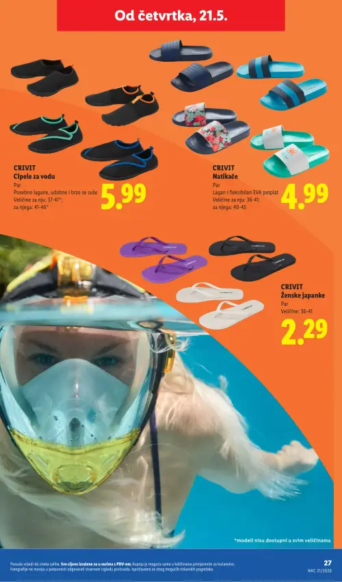 Lidl katalog — stranica 27: CRIVIT CRIVIT Cipele za vodu, CRIVIT CRIVIT Natikače, CRIVIT CRIVIT Ženske japanke (vrijedi 18. 05. 2026.–31. 08. 2026.)