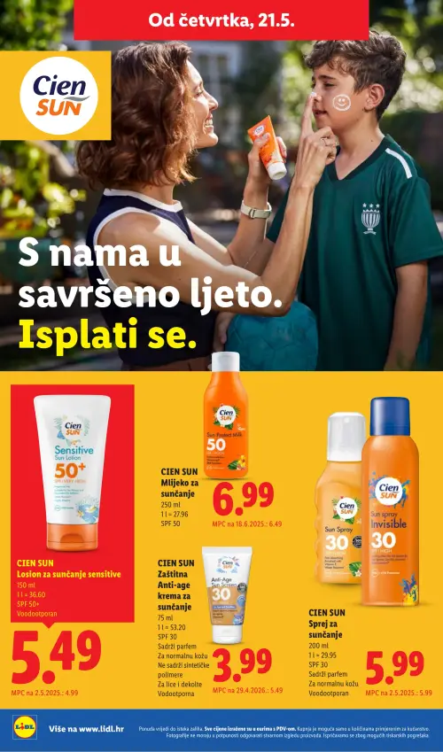 Lidl katalog — stranica 30: Cien SUN CIEN SUN Zaštitna Anti-age krema za sunčanje, Cien SUN CIEN SUN Losion za sunčanje sensitive, Cien SUN CIEN SUN Mlijeko za sunčanje, Cien SUN CIEN SUN Sprej za sunčanje (vrijedi 18. 05. 2026.–31. 08. 2026.)