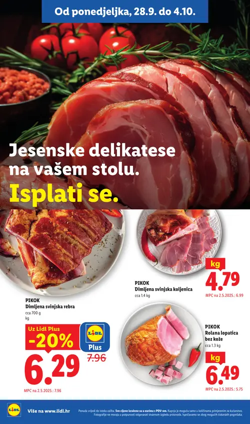 Lidl katalog — stranica 14: PIKOK Dimljena svinjska koljenica, PIKOK Dimljena svinjska rebra (vrijedi 28. 09. 2026.–04. 10. 2026.)