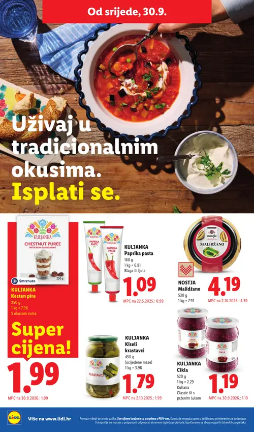 Lidl katalog — stranica 62: KULJANKA Kiseli krastavci, NOSTJA Malidžano (vrijedi 28. 09. 2026.–04. 10. 2026.)