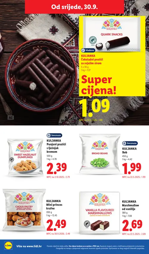 Lidl katalog — stranica 64: KULJANKA Punjeni prutići s lijesnjak kremom, KULJANKA Marshmallow od vanilije (vrijedi 28. 09. 2026.–04. 10. 2026.)