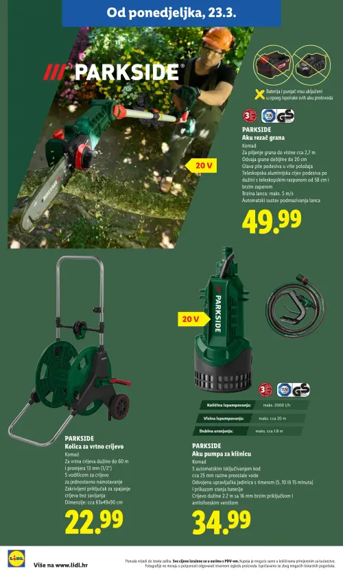 Lidl katalog — stranica 10: PARKSIDE PARKSIDE Aku rezač grana, PARKSIDE PARKSIDE Kolica za vrtno crijevo, PARKSIDE PARKSIDE Aku pumpa za kišnicu (vrijedi 23. 02. 2026.–01. 07. 2026.)