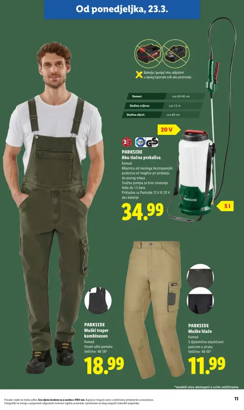 Lidl katalog — stranica 11: PARKSIDE PARKSIDE Aku tlačna prskalica, PARKSIDE PARKSIDE Muški traper kombinezon, PARKSIDE PARKSIDE Muške hlače (vrijedi 23. 02. 2026.–01. 07. 2026.)