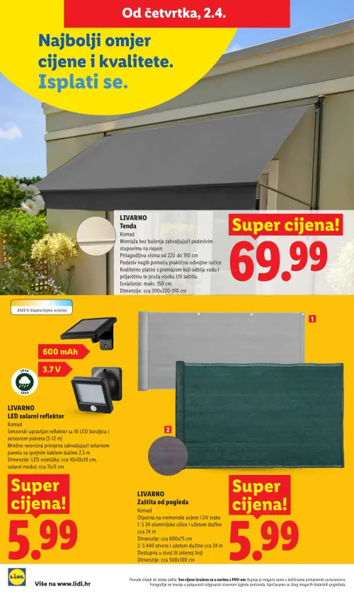 Lidl katalog — stranica 2: LIVARNO LIVARNO Tenda, LIVARNO LIVARNO LED solarni reflektor, LIVARNO LIVARNO Zaštita od pogleda (vrijedi 23. 02. 2026.–01. 07. 2026.)