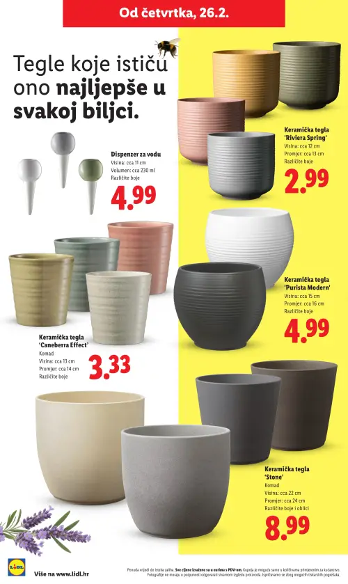 Lidl katalog — stranica 26: Dispenzer za vodu, Keramička tegla 'Riviera Spring', Keramička tegla 'Purista Modern', Keramička tegla 'Caneberra Effect' (vrijedi 23. 02. 2026.–01. 07. 2026.)