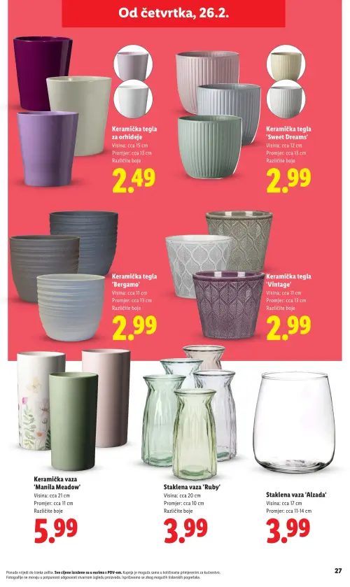 Lidl katalog — stranica 27: Keramička tegla za orhideje, Keramička tegla 'Sweet Dreams', Keramička tegla 'Bergamo', Keramička tegla 'Vintage' (vrijedi 23. 02. 2026.–01. 07. 2026.)