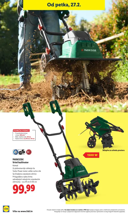 Lidl katalog — stranica 30: PARKSIDE Vrtni kultivator, 1500 W (vrijedi 23. 02. 2026.–01. 07. 2026.)