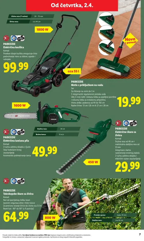 Lidl katalog — stranica 7: PARKSIDE PARKSIDE Električna kosilica, PARKSIDE PARKSIDE Mettle s priključkom na vodu, PARKSIDE PARKSIDE Električna lančana pila, PARKSIDE PARKSIDE Električne škare za živicu (vrijedi 23. 02. 2026.–01. 07. 2026.)