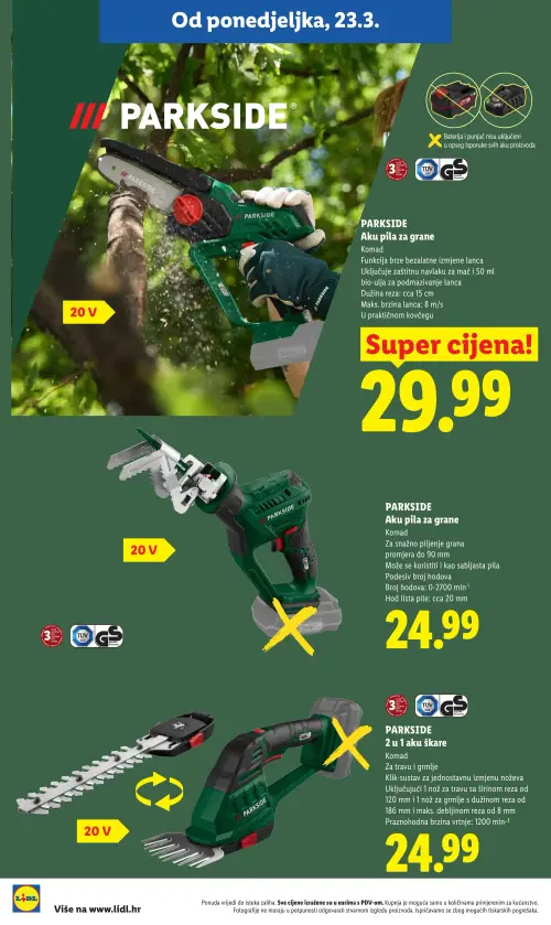 Lidl katalog — stranica 8: PARKSIDE PARKSIDE Aku pila za grane, PARKSIDE PARKSIDE Aku pila za grane, PARKSIDE PARKSIDE 2 u 1 aku škare (vrijedi 23. 02. 2026.–01. 07. 2026.)