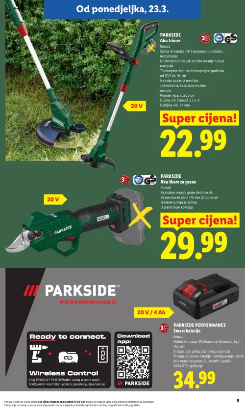 Lidl katalog — stranica 9: PARKSIDE PARKSIDE Aku trimer, PARKSIDE PARKSIDE Aku škare za grane, PARKSIDE PERFORMANCE PARKSIDE PERFORMANCE Smart baterija (vrijedi 23. 02. 2026.–01. 07. 2026.)