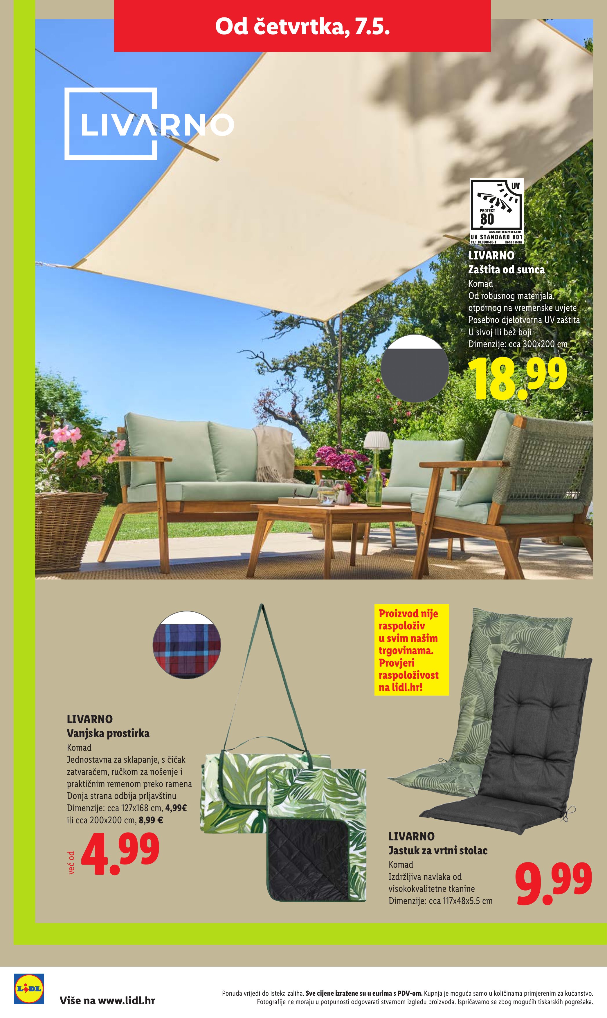 Lidl katalog — stranica 14: LIVARNO Zaštita od sunca, LIVARNO Vanjska prostirka, LIVARNO Jastuk za vrtni stolac (vrijedi 23. 02. 2026.–19. 06. 2026.)