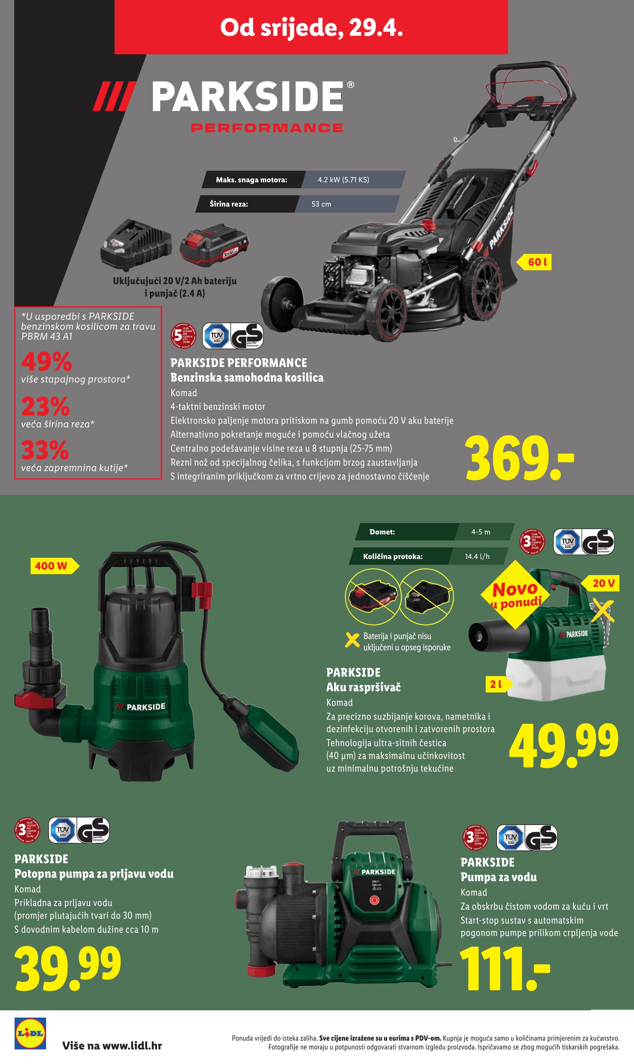 Lidl katalog — stranica 16: PARKSIDE PARKSIDE PERFORMANCE Benzinska kosilica samohodna, PARKSIDE PARKSIDE Aku raspršivač, PARKSIDE PARKSIDE Potopna pumpa za prljavu vodu, PARKSIDE PARKSIDE Pumpa za vodu (vrijedi 23. 02. 2026.–19. 06. 2026.)