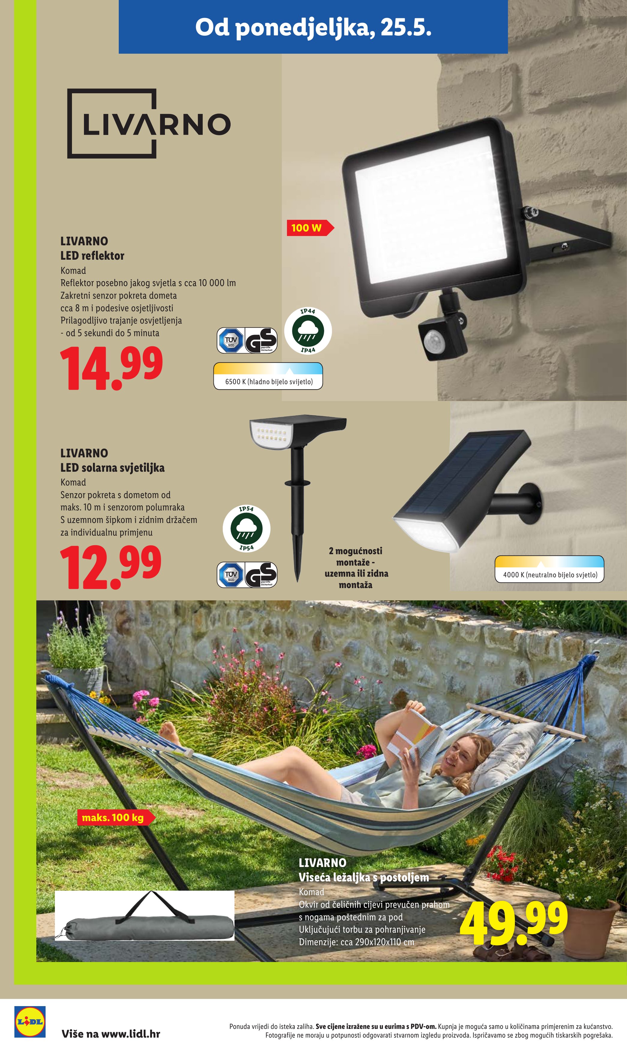 Lidl katalog — stranica 6: LIVARNO LIVARNO LED reflektor, LIVARNO LIVARNO LED solarna svjetiljka, LIVARNO LIVARNO Viseća ležaljka s postoljem (vrijedi 23. 02. 2026.–19. 06. 2026.)