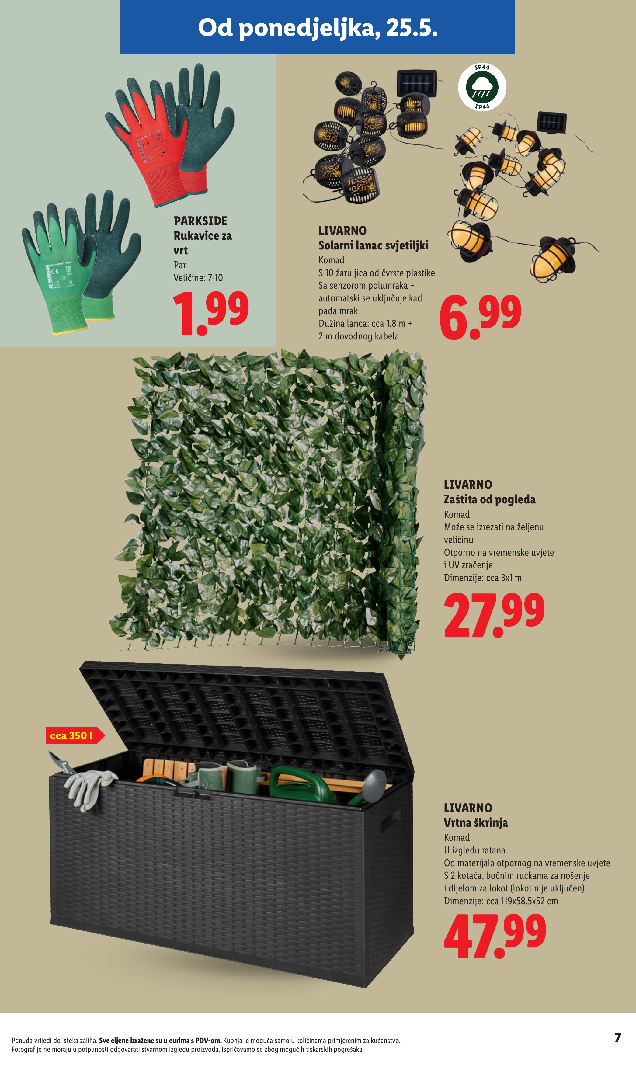 Lidl katalog — stranica 7: PARKSIDE PARKSIDE Rukavice za vrt, LIVARNO LIVARNO Solarni lanac svjetiljki, LIVARNO LIVARNO Zaštita od pogleda, LIVARNO LIVARNO Vrtna škrinja (vrijedi 23. 02. 2026.–19. 06. 2026.)