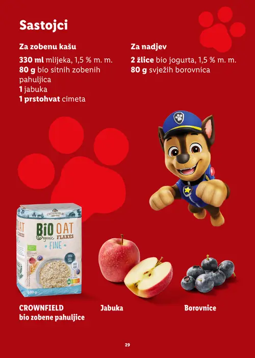Lidl katalog — stranica 29: CROWNFIELD CROWNFIELD bio zobene pahuljice, Jabuka, Borovnice (vrijedi 20. 07. 2026.–30. 08. 2026.)