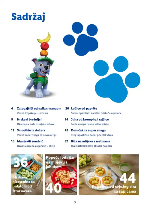 Lidl katalog — stranica 3: Zalogajčići od vafla s mangom, Hrskavi brežuljci, Smoothie iz stožera, Munjeviti sendvič (vrijedi 20. 07. 2026.–30. 08. 2026.)