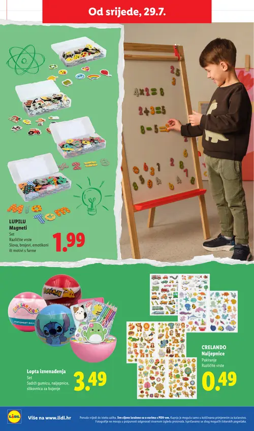 Lidl katalog — stranica 18: LUPILU LUPILU Magneti Set, Lopta iznenađenja Set, CRELANDO CRELANDO Naljepnice Pakiranje (vrijedi 29. 07. 2026.–01. 09. 2026.)