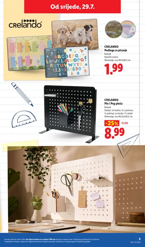 Lidl katalog — stranica 5: CRELANDO Pin i Peg ploča, CRELANDO Podloga za pisanje (vrijedi 29. 07. 2026.–01. 09. 2026.)