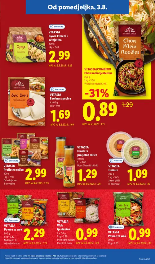 Lidl katalog — stranica 13: VITASIA VITASIA/COMBINO Chow mein tjestenina, VITASIA VITASIA Wok tjestenina, VITASIA VITASIA Povrće za wok, VITASIA VITASIA Humus (vrijedi 03. 08. 2026.–09. 08. 2026.)