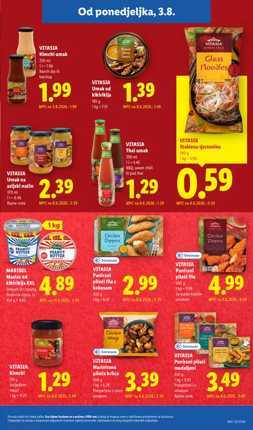 Lidl katalog — stranica 17: VITASIA VITASIA Kimchi, VITASIA VITASIA Panirani pileći medaljoni, MARIBEL MARIBEL Maslac od kikirikija XXL, VITASIA VITASIA Panirani pileći file s kokosom (vrijedi 03. 08. 2026.–09. 08. 2026.)