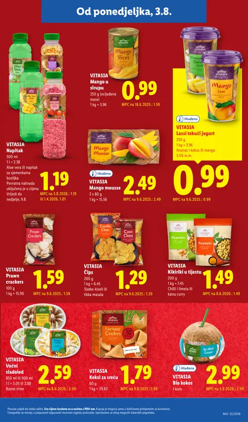 Lidl katalog — stranica 19: VITASIA VITASIA Voćni sladoled, VITASIA VITASIA Keksi za sreću, VITASIA VITASIA Čips (vrijedi 03. 08. 2026.–09. 08. 2026.)