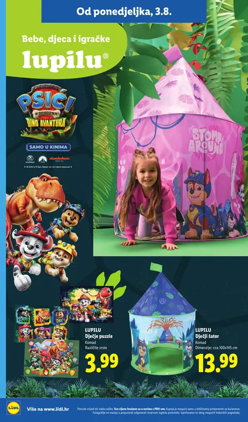 Lidl katalog — stranica 28: LUPILU Dječje puzzle, LUPILU Dječji šator (vrijedi 03. 08. 2026.–09. 08. 2026.)