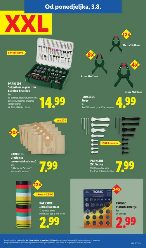 Lidl katalog — stranica 31: PARKSIDE Set pribora za preciznu bušilicu-brusilicu, PARKSIDE Stege, PARKSIDE Vrećice za mokro-suhi usisavač, PARKSIDE XXL Vezice (vrijedi 03. 08. 2026.–09. 08. 2026.)