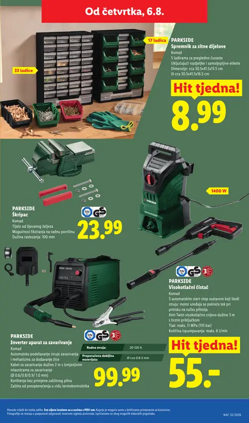 Lidl katalog — stranica 35: PARKSIDE PARKSIDE Spremnik za sitne dijelove, PARKSIDE PARKSIDE Škripac, PARKSIDE PARKSIDE Visokotlačni čistač, PARKSIDE PARKSIDE Inverter aparat za zavarivanje (vrijedi 03. 08. 2026.–09. 08. 2026.)