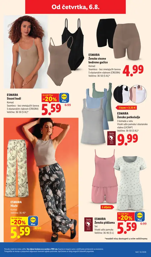 Lidl katalog — stranica 43: ESMARA ESMARA Ženska pidžama, ESMARA ESMARA Hlače, ESMARA ESMARA Stezni bodi (vrijedi 03. 08. 2026.–09. 08. 2026.)