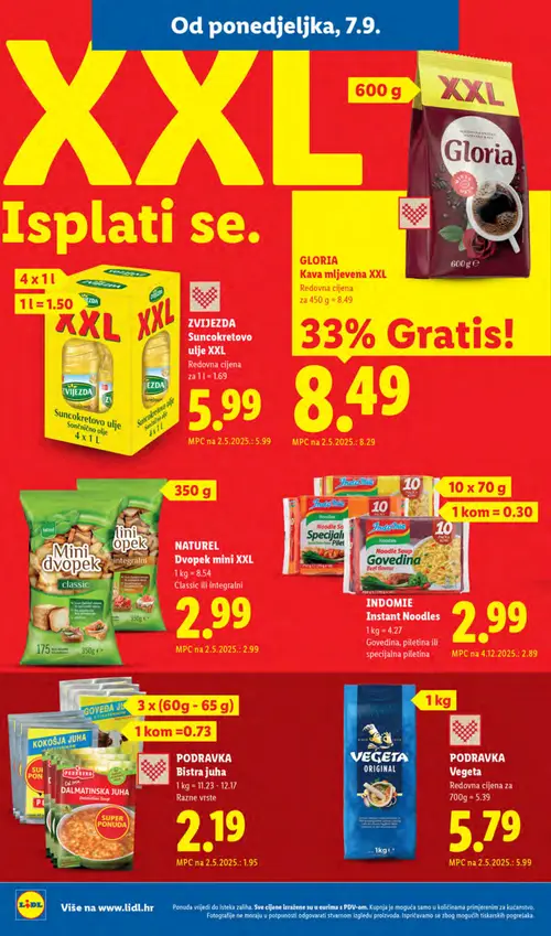 Lidl katalog — stranica 10: Podravka Bistra juha, Kokosja juha, Indomie Instant Noodles, NATUREL Mini dvopek Classic ili integralni (vrijedi 07. 09. 2026.–13. 09. 2026.)