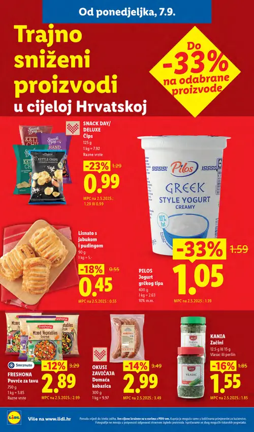 Lidl katalog — stranica 4: Pilos Greek Yogurt, SNACK DAY/DELUXE Kettle Chips, Lisnato s jabukom i pudingom, Kania Začini Vlasac ili peršin (vrijedi 07. 09. 2026.–13. 09. 2026.)