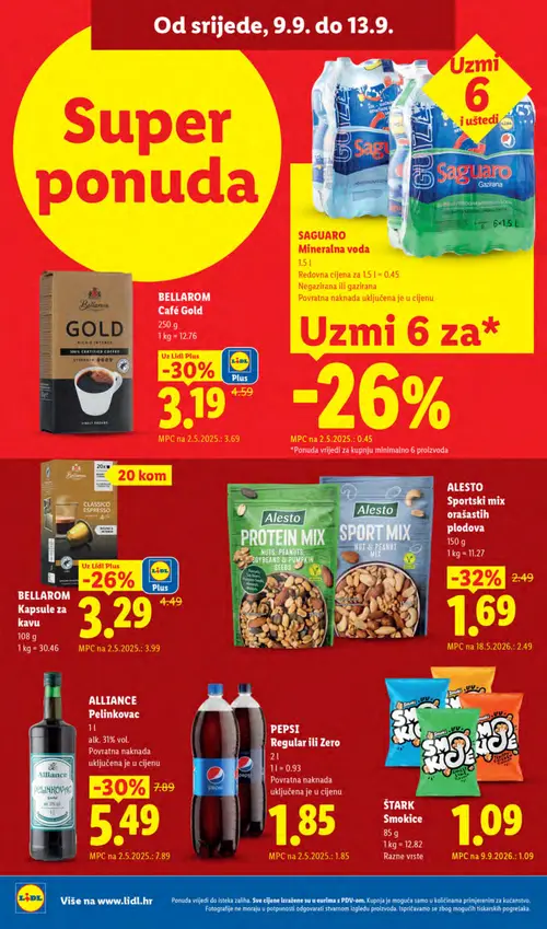 Lidl katalog — stranica 68: Alesto Alelsto Protein Mix, Bellarom Gold, Alliance Pelinkovac, Bellarom Kapsule za kavu (vrijedi 07. 09. 2026.–13. 09. 2026.)