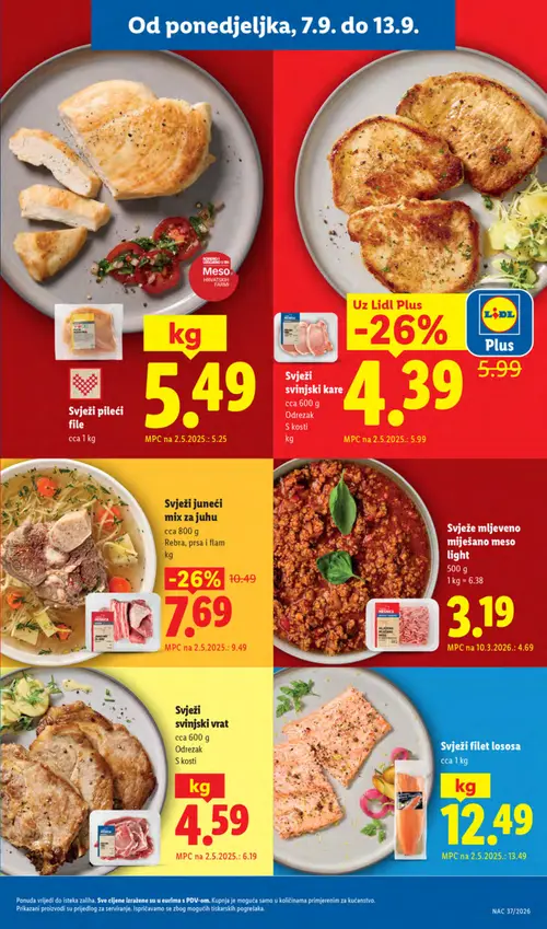 Lidl katalog — stranica 7: Miješano meso light, LIDL PLUS Svinjski kare, Svinjski kare, Svinjski vrat (vrijedi 07. 09. 2026.–13. 09. 2026.)