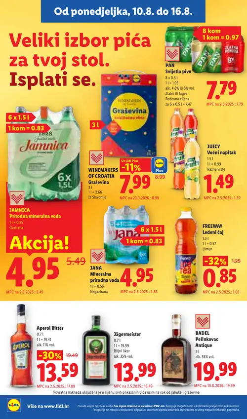 Lidl katalog — stranica 12: FREEWAY Ledeni čaj, Aperol Bitter, Jägermeister, WINEMAKERS OF CROATIA Graševina (vrijedi 10. 08. 2026.–16. 08. 2026.)