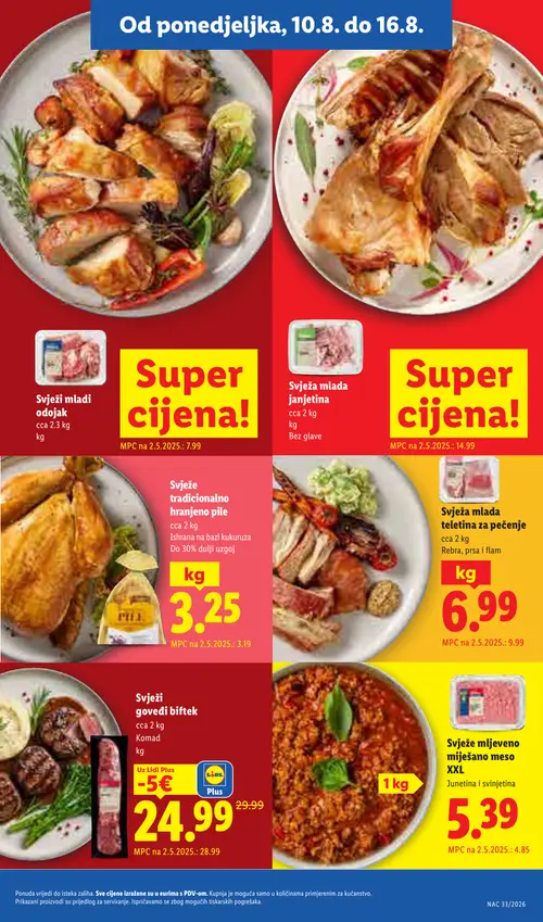 Lidl katalog — stranica 3: Svježa mlada teletina za pečenje, Svježi goveđi biftek, Svježa mlada janjetina (vrijedi 10. 08. 2026.–16. 08. 2026.)