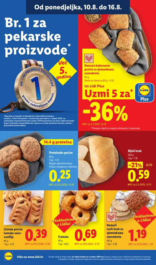 Lidl katalog — stranica 4: Proteinsko pecivo, Bijeli kruh, Cronuts (vrijedi 10. 08. 2026.–16. 08. 2026.)