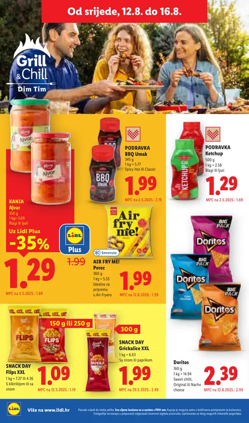 Lidl katalog — stranica 56: KANJA Ajvar Blagi, PODRAVKA Ketchup, SNACK DAY Grickalice XXL Sa sirom ili paprikom, Doritos (vrijedi 10. 08. 2026.–16. 08. 2026.)