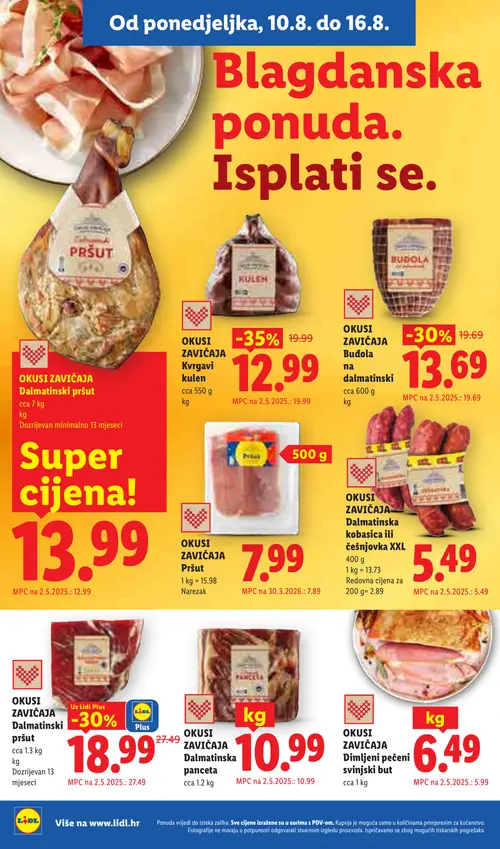 Lidl katalog — stranica 6: OKUSI ZAVIČAJA Kurgavi kulen, OKUSI ZAVIČAJA Dalmatinski pršut, OKUSI ZAVIČAJA Buđola na dalmatinski (vrijedi 10. 08. 2026.–16. 08. 2026.)