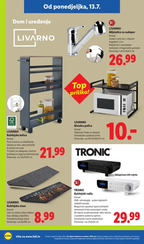 Lidl katalog — stranica 36: LIVARNO LIVARNO Miješalica za sudoper, LIVARNO LIVARNO Metalna polica, LIVARNO LIVARNO Kuhinjska kolica, LIVARNO LIVARNO Kuhinjska staza (vrijedi 13. 07. 2026.–19. 07. 2026.)