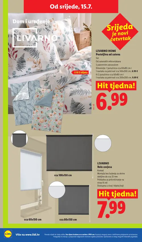 Lidl katalog — stranica 40: LIVARNO HOME Posteljina od satena, LIVARNO HOME Posteljina od satena, LIVARNO Rolo zavjesa (vrijedi 13. 07. 2026.–19. 07. 2026.)