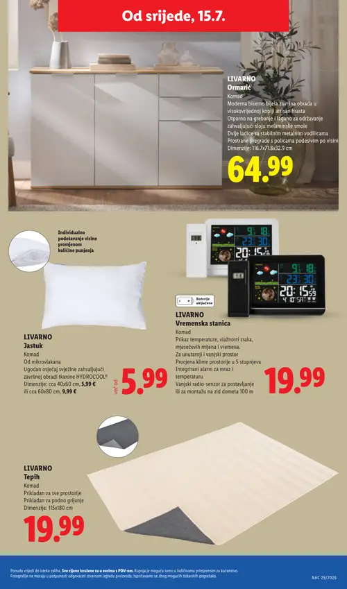 Lidl katalog — stranica 43: LIVARNO Ormarić, LIVARNO Jastuk, LIVARNO Vremenska stanica, LIVARNO Tepih (vrijedi 13. 07. 2026.–19. 07. 2026.)