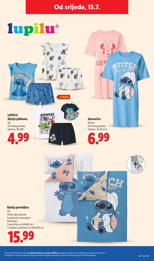 Lidl katalog — stranica 45: LUPILU Dječja pidžama Set, Spavaćica Komad, Dječja posteljina Set (vrijedi 13. 07. 2026.–19. 07. 2026.)