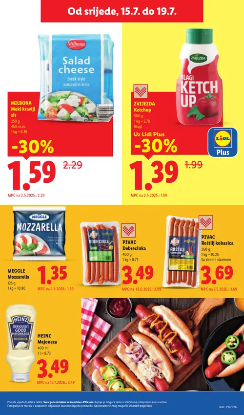 Lidl katalog — stranica 57: Milbona Salad cheese, Zvijezda Blagi Ketchup, Meggle Mozzarella (vrijedi 13. 07. 2026.–19. 07. 2026.)