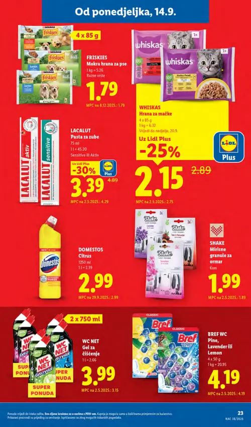 Lidl katalog — stranica 23: LACALUT Aktiv Pasta za zube, WHISKAS Hrana za mačke (vrijedi 14. 09. 2026.–20. 09. 2026.)