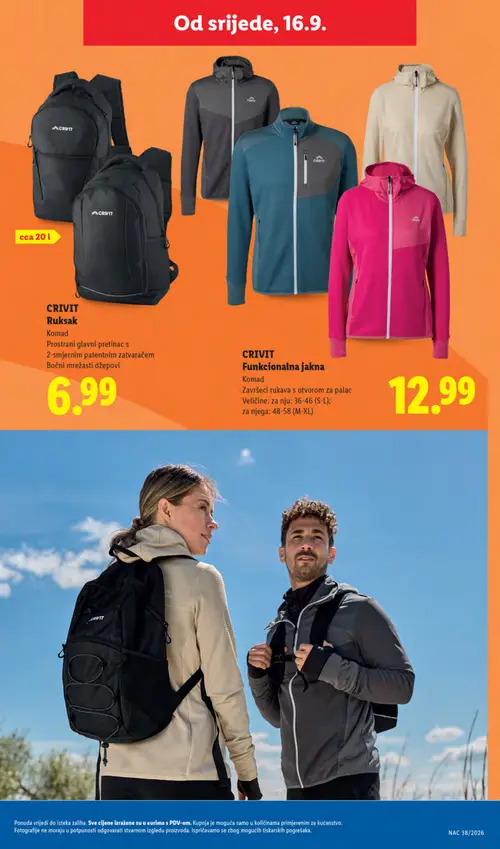 Lidl katalog — stranica 47: CRIVIT Ruksak, CRIVIT Funkcionalna jakna (vrijedi 14. 09. 2026.–20. 09. 2026.)