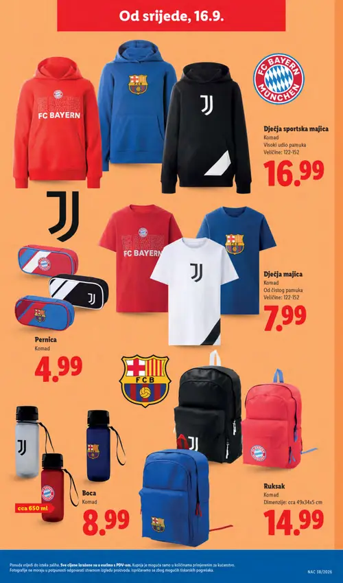 Lidl katalog — stranica 49: Dječja sportska majica, Dječja majica, Pernica, Boca (vrijedi 14. 09. 2026.–20. 09. 2026.)