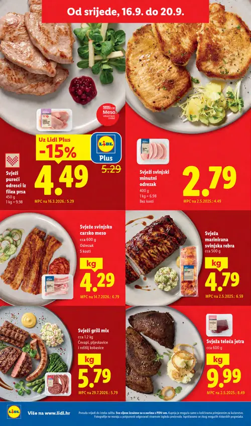 Lidl katalog — stranica 56: Svinjski odresci, Svinjsko carsko meso, Svinjska rebra, Svinjske šnicle (vrijedi 14. 09. 2026.–20. 09. 2026.)