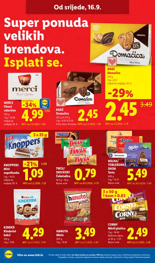 Lidl katalog — stranica 64: MERCI Finest Selection, KRAS Domacica, HANUTA Minis, Knoppers Mini napolitanke (vrijedi 14. 09. 2026.–20. 09. 2026.)