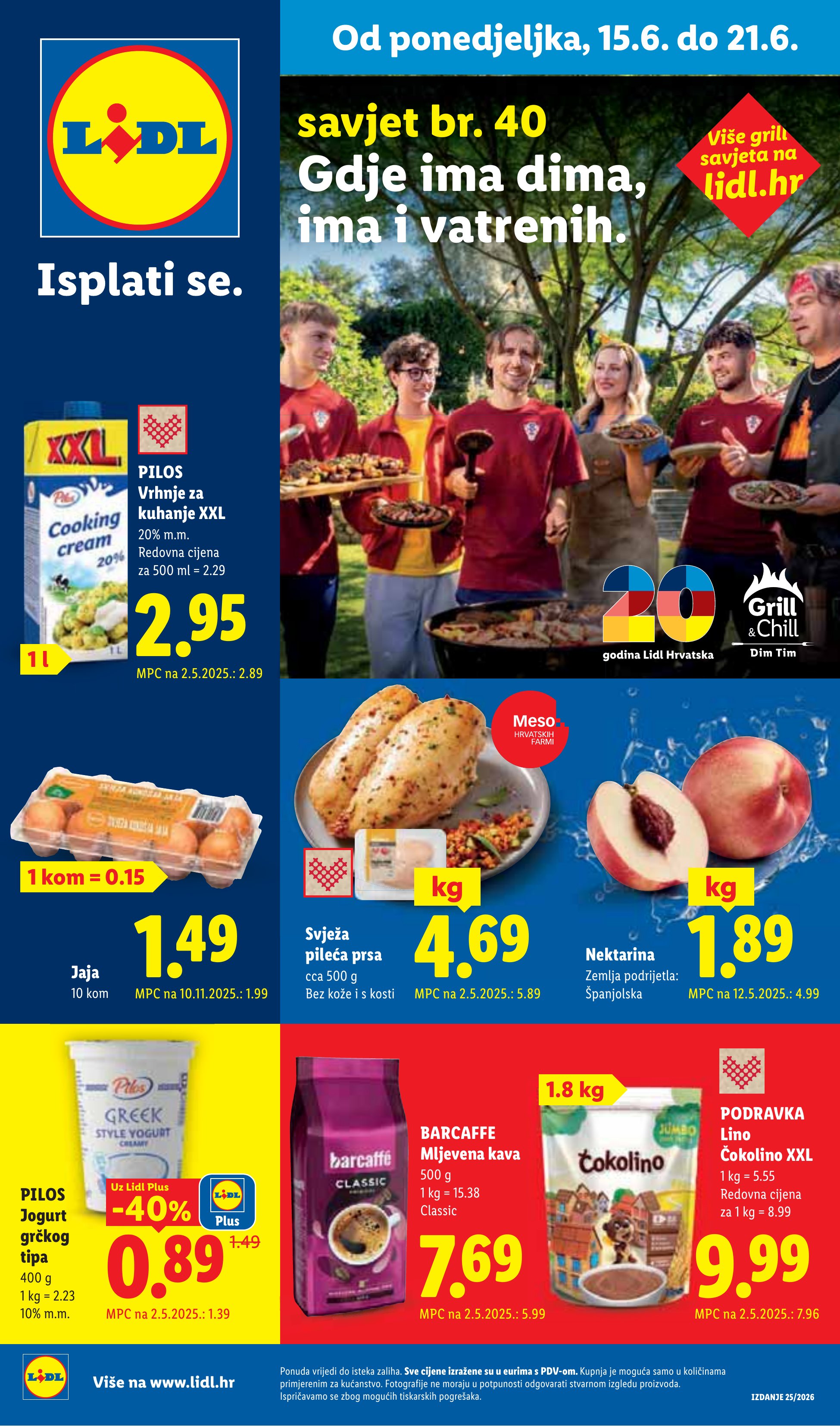 Lidl katalog — stranica 1: Pilos Jogurt grčkog tipa, Pilos Vrhnje za kuhanje XXL (vrijedi 15. 06. 2026.–21. 06. 2026.)